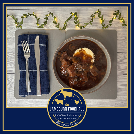 Braised Beef & Mushrooms With Scallion Mash